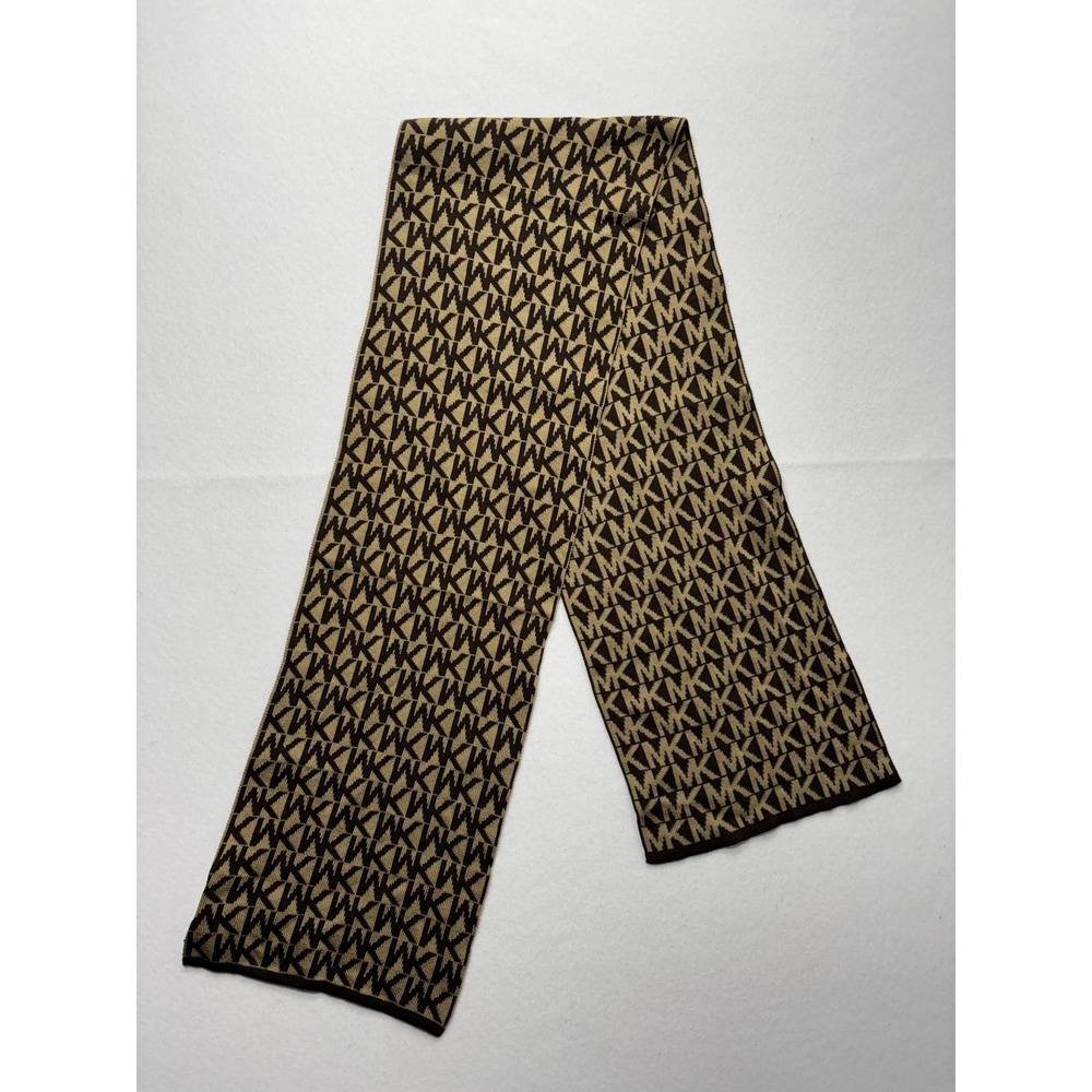 MICHAEL Michael Kors Scarf Womens One Size Brown MK Logo Knit Wrap Rectangle - Picture 3 of 3